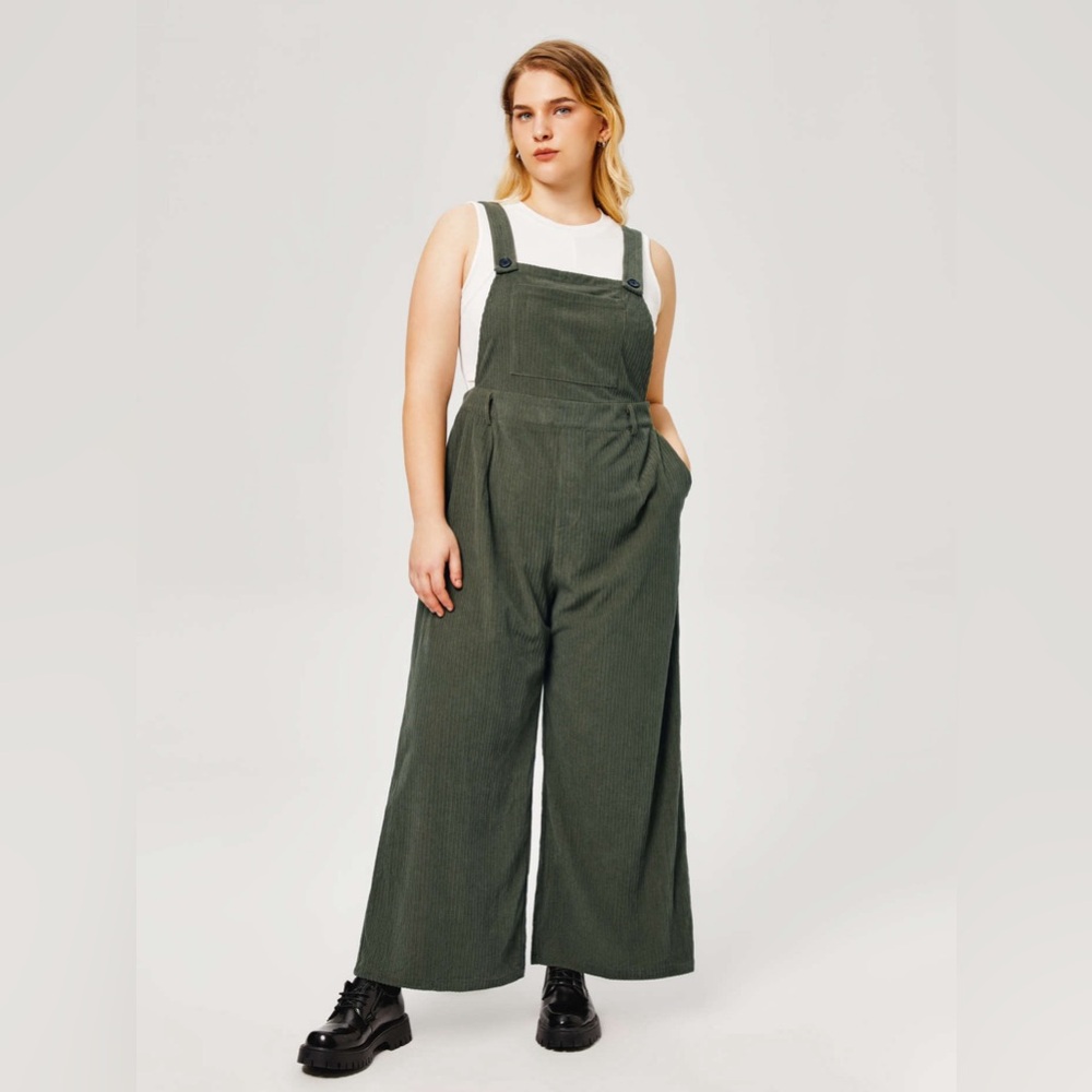 Cider Corduroy Wide Leg Pant Overalls Women’s Size 1XL Green Soft Comfy NWT